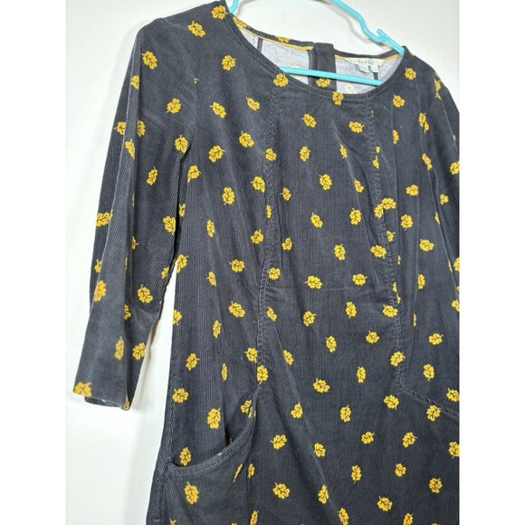 BODEN Fall Corduroy Navy Dress Leaves Cottagecore Preppy 3/4 Sleeve Size 8P - Picture 2 of 8